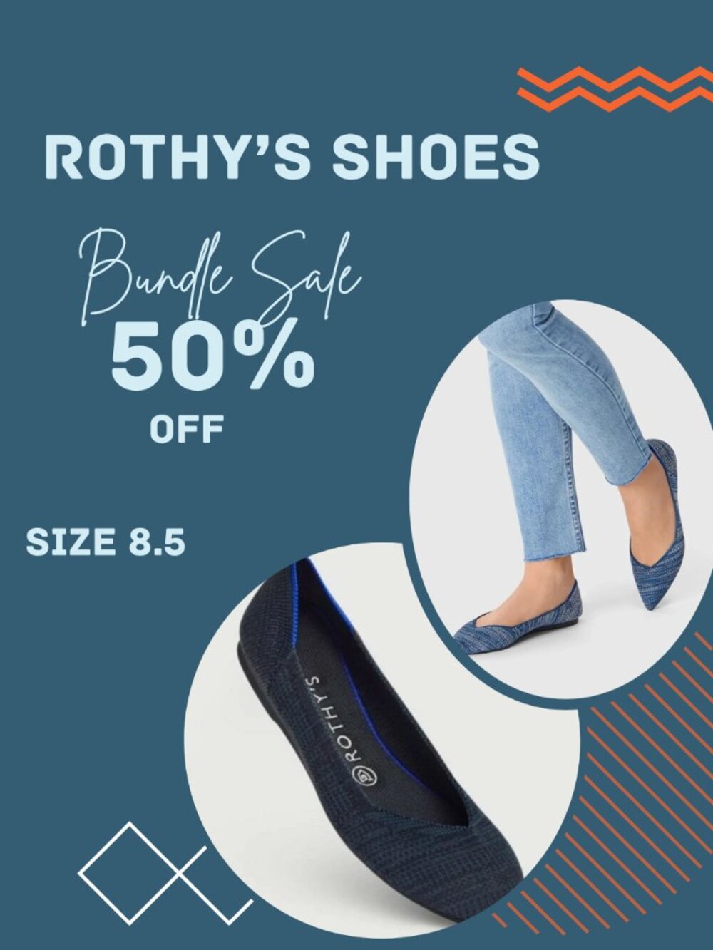 SALE!!! Bundle of 2 Rothy's Size 8.5: The Point Indigo & The Flat Navy Birdseye
